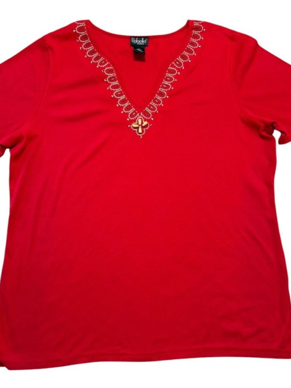 Rafaella Red Embellished V Neck Top 1X NWT